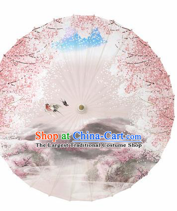 Chinese Traditional Printing Peach Flowers Pink Oil Paper Umbrella Artware Paper Umbrella Classical Dance Umbrella Handmade Umbrellas
