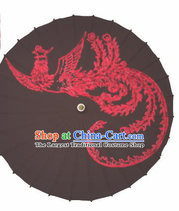 Chinese Traditional Printing Phoenix Black Oil Paper Umbrella Artware Paper Umbrella Classical Dance Umbrella Handmade Umbrellas