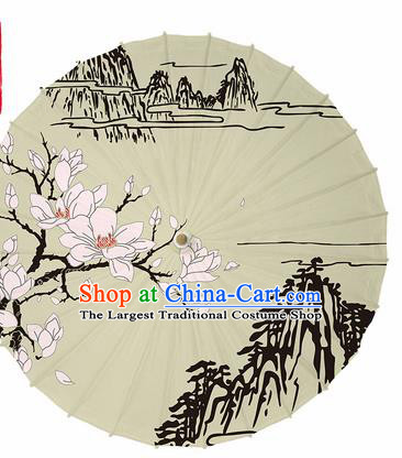 Chinese Traditional Printing Yulan Magnolia Oil Paper Umbrella Artware Paper Umbrella Classical Dance Umbrella Handmade Umbrellas