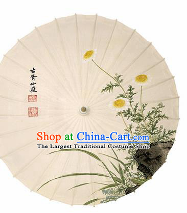 Chinese Traditional Ink Painting Chrysanthemum Oil Paper Umbrella Artware Paper Umbrella Classical Dance Umbrella Handmade Umbrellas