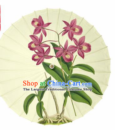 Chinese Traditional Printing Orchid Yellow Oil Paper Umbrella Artware Paper Umbrella Classical Dance Umbrella Handmade Umbrellas