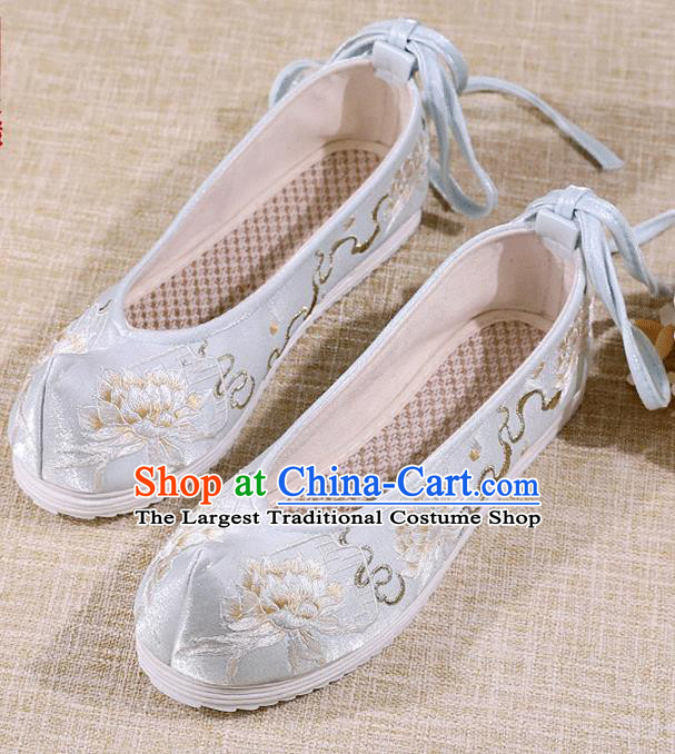 Asian Chinese Embroidered Epiphyllum Light Blue Shoes Hanfu Shoes Traditional Opera Shoes Princess Shoes for Women