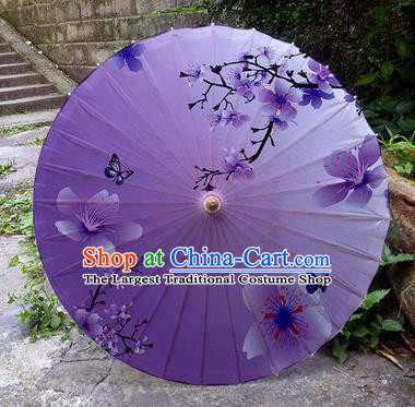 Chinese Traditional Painting Peach Blossom Purple Oil Paper Umbrella Artware Paper Umbrella Classical Dance Umbrella Handmade Umbrellas