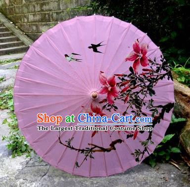 Chinese Printing Flowers Pink Oil Paper Umbrella Artware Paper Umbrella Traditional Classical Dance Umbrella Handmade Umbrellas
