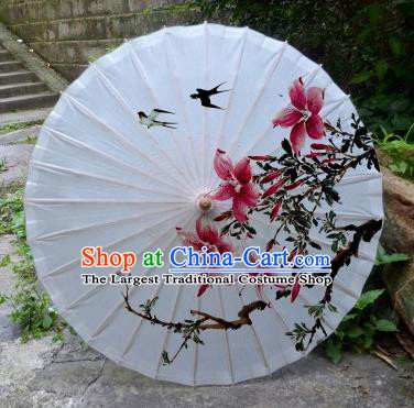 Chinese Printing Flowers White Oil Paper Umbrella Artware Paper Umbrella Traditional Classical Dance Umbrella Handmade Umbrellas