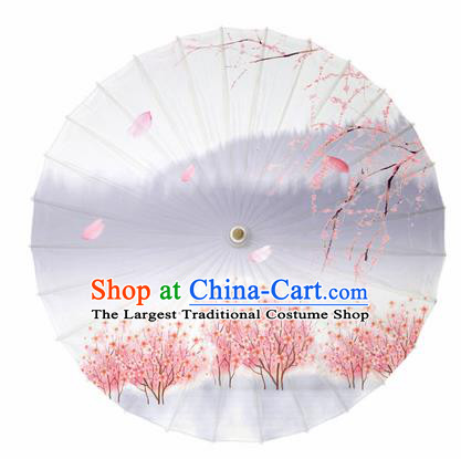 Chinese Printing Peach Tree White Oil Paper Umbrella Artware Paper Umbrella Traditional Classical Dance Umbrella Handmade Umbrellas