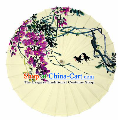 Chinese Printing Wisteria Yellow Oil Paper Umbrella Artware Paper Umbrella Traditional Classical Dance Umbrella Handmade Umbrellas