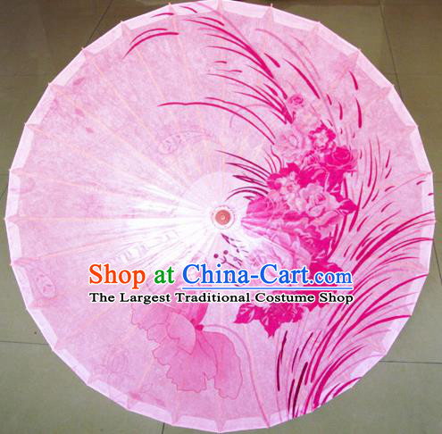 Chinese Printing Rose Pink Oil Paper Umbrella Artware Paper Umbrella Traditional Classical Dance Umbrella Handmade Umbrellas