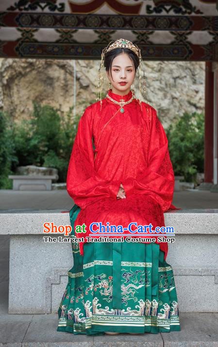 Chinese Drama Ancient Nobility Lady Red Blouse and Green Skirt Traditional Ming Dynasty Court Costumes for Women