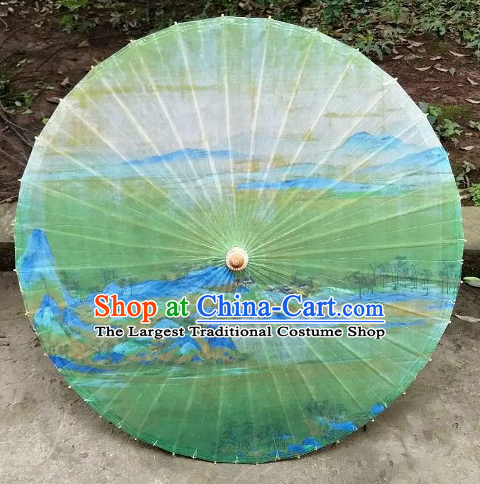 Chinese Artware Paper Umbrella Traditional Printing Green Mountains Oil Paper Umbrella Classical Dance Umbrella Handmade Umbrellas