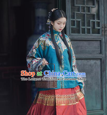 Chinese Drama Ancient Hanfu Peacock Green Blouse Traditional Ming Dynasty Princess Costumes for Women
