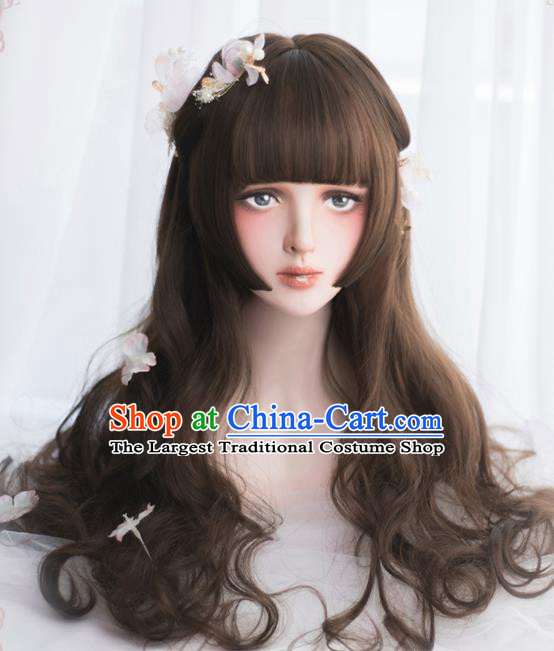Top Grade Cosplay Lolita Brown Curly Wigs Nobility Lady Long Hair Wiggery Headdress for Women