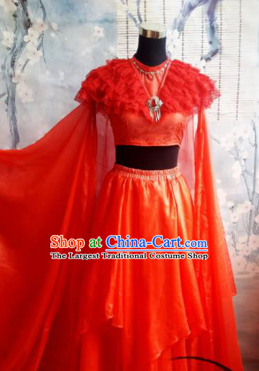 Top Grade Chinese Cosplay Fairy Princess Red Dress Ancient Female Swordsman Costume for Women