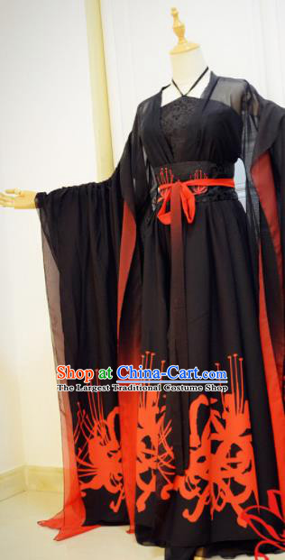 Chinese Traditional Cosplay Goddess Black Costumes Ancient Female Swordsman Hanfu Dress for Women