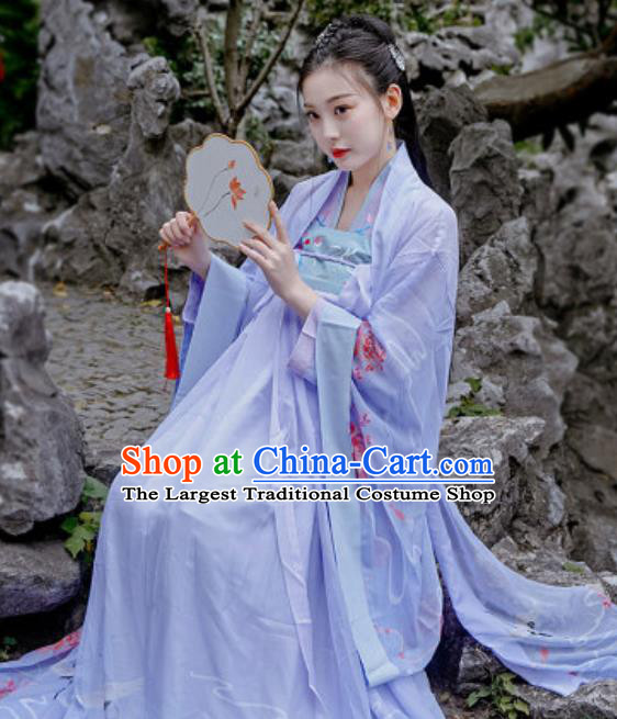 Chinese Traditional Song Dynasty Nobility Lady Costumes Ancient Drama Goddess Princess Purple Hanfu Dress for Women