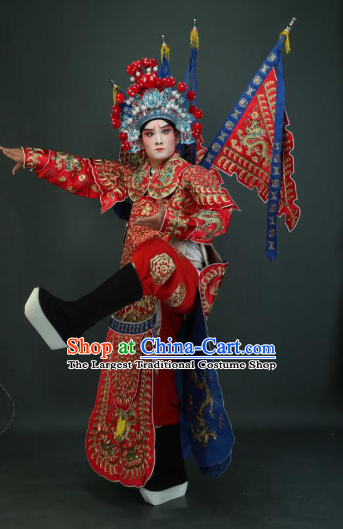 Chinese Traditional Beijing Opera Chu King Red Costumes Peking Opera Takefu Embroidered Da Kao Clothing for Men