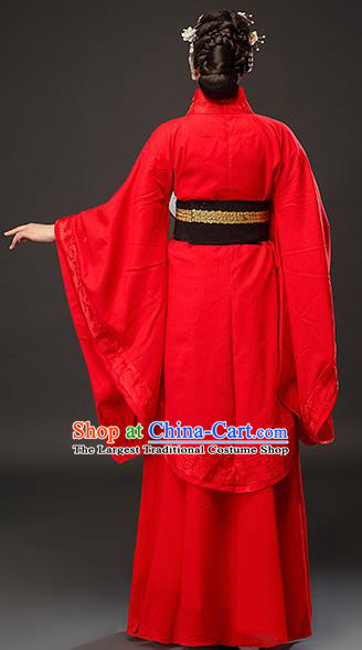 Chinese Traditional Han Dynasty Court Princess Red Dress Ancient Patrician Lady Costumes for Women