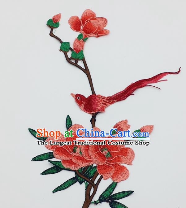 Chinese Traditional Embroidery Watermelon Red Yulan Magnolia Bird Applique Embroidered Patches Embroidering Cloth Accessories