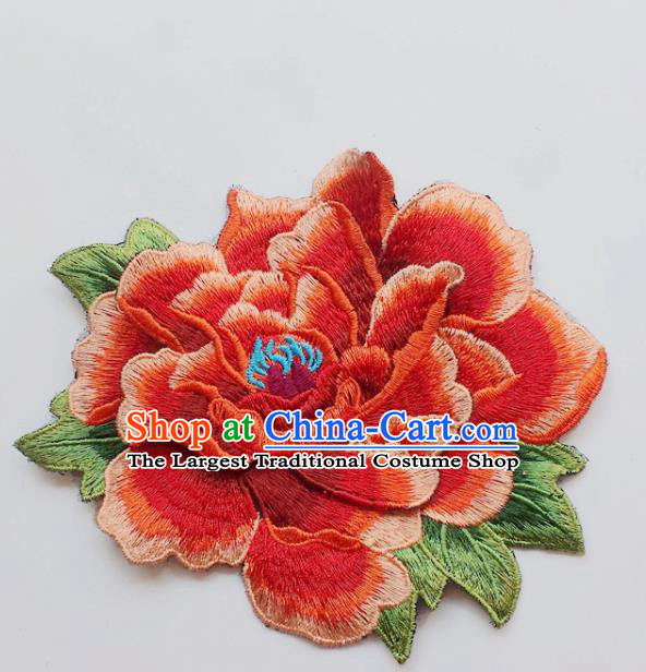 Chinese Traditional Embroidery Watermelon Red Peony Flowers Applique Embroidered Patches Embroidering Cloth Accessories
