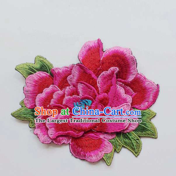 Chinese Traditional Embroidery Rosy Peony Flowers Applique Embroidered Patches Embroidering Cloth Accessories