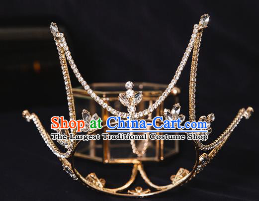 Handmade Wedding Baroque Round Crystal Royal Crown Princess Bride Hair Accessories for Women