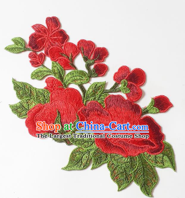 Chinese Traditional Embroidery Red Plum Flowers Applique Embroidered Patches Embroidering Cloth Accessories