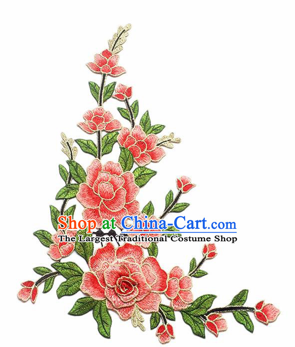 Traditional Chinese Embroidery Watermelon Red Peony Applique Embroidered Patches Embroidering Cloth Accessories