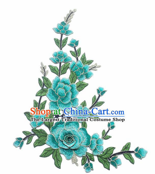 Traditional Chinese Embroidery Blue Peony Applique Embroidered Patches Embroidering Cloth Accessories
