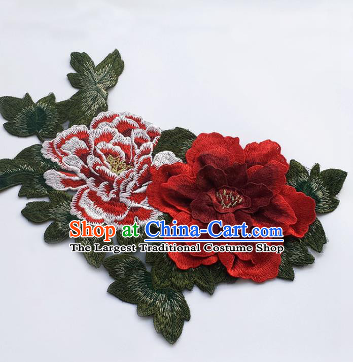 Traditional Chinese Embroidery Red Stereo Peony Applique Embroidered Patches Embroidering Cloth Accessories