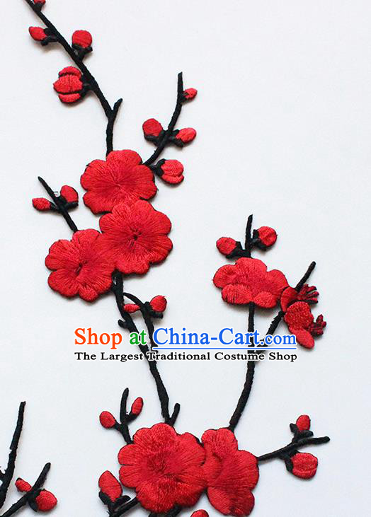 Traditional Chinese National Embroidery Red Plum Flowers Applique Embroidered Patches Embroidering Cloth Accessories