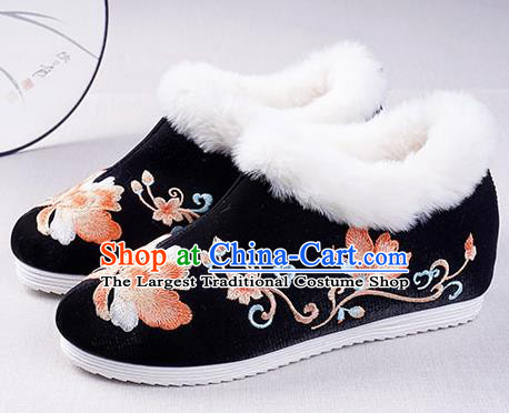 Chinese Handmade Winter Embroidered Black Boots Traditional Hanfu Shoes National Shoes for Women
