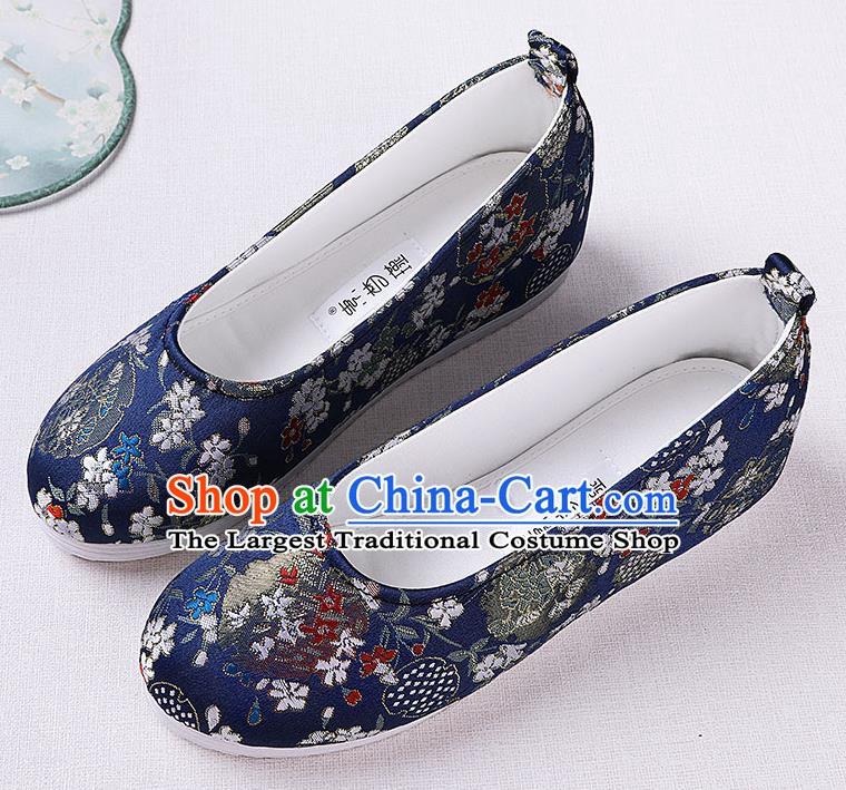 Chinese Handmade Opera Royalblue Brocade Shoes Traditional Hanfu Shoes National Shoes for Women