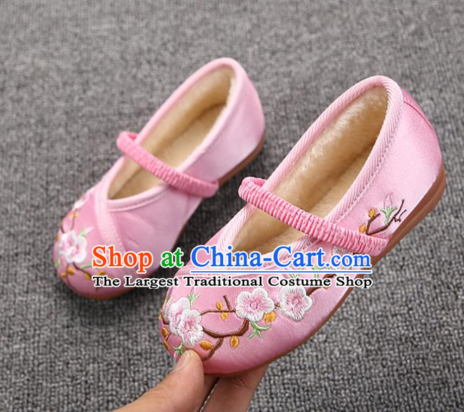 Chinese Handmade Embroidered Pink Satin Shoes Traditional Hanfu Shoes National Shoes for Kids