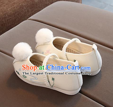 Chinese Handmade Beige Embroidered Shoes Traditional New Year Hanfu Shoes National Shoes for Kids