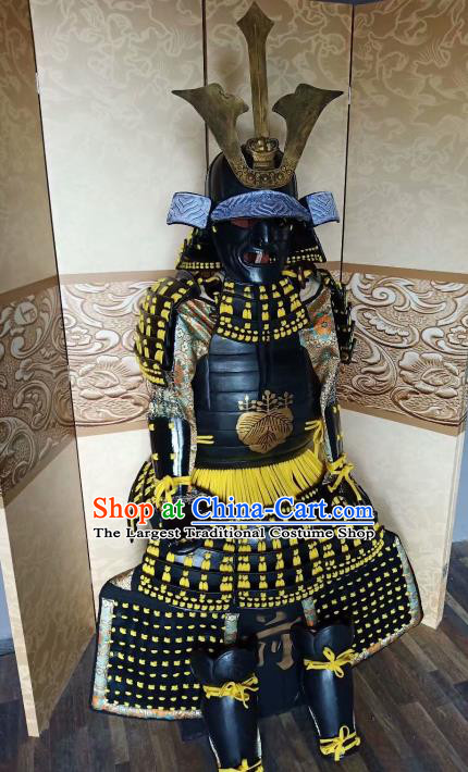 Japanese Handmade Traditional Samurai Black Body Armor and Helmet Ancient Warrior Costumes for Men