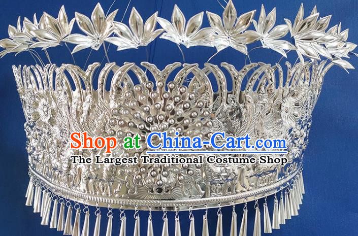 Chinese Traditional Handmade Miao Nationality Tassel Phoenix Coronet Ethnic Wedding Hair Accessories for Women