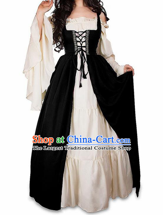 Traditional Europe Middle Ages Farmwife Black Dress Halloween Cosplay Stage Performance Costume for Women