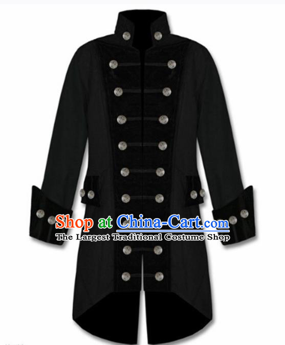 European Medieval Drama Traditional Patrician Black Costume Europe Prince Coat for Men