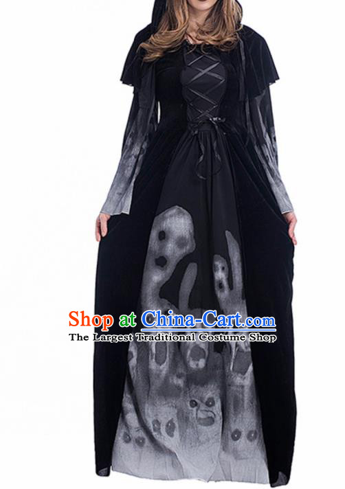 Traditional Europe Middle Ages Sorceress Black Dress Halloween Cosplay Stage Performance Costume for Women