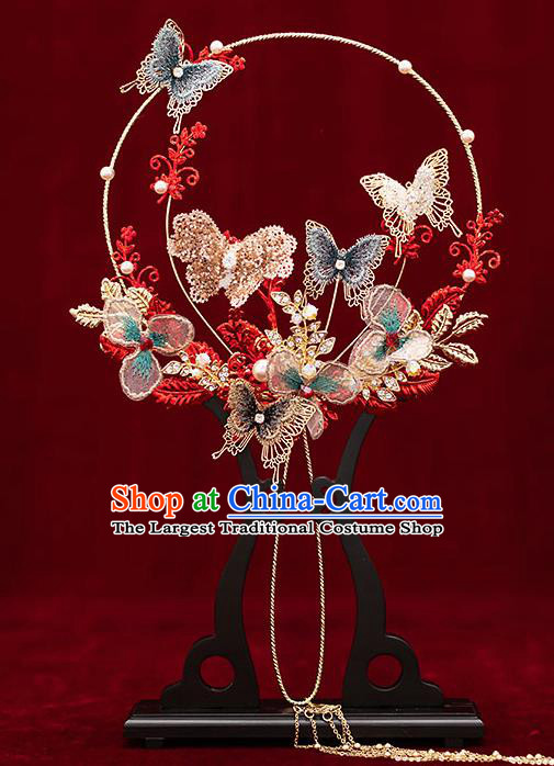 Chinese Traditional Wedding Palace Fans Ancient Bride Prop Butterfly Round Fan for Women