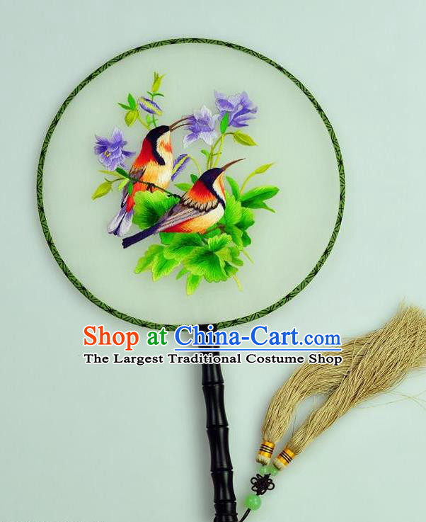 Chinese Traditional Embroidered Violet Silk Fans Craft Handmade Su Embroidery Flowers Birds Palace Fan Round Fan