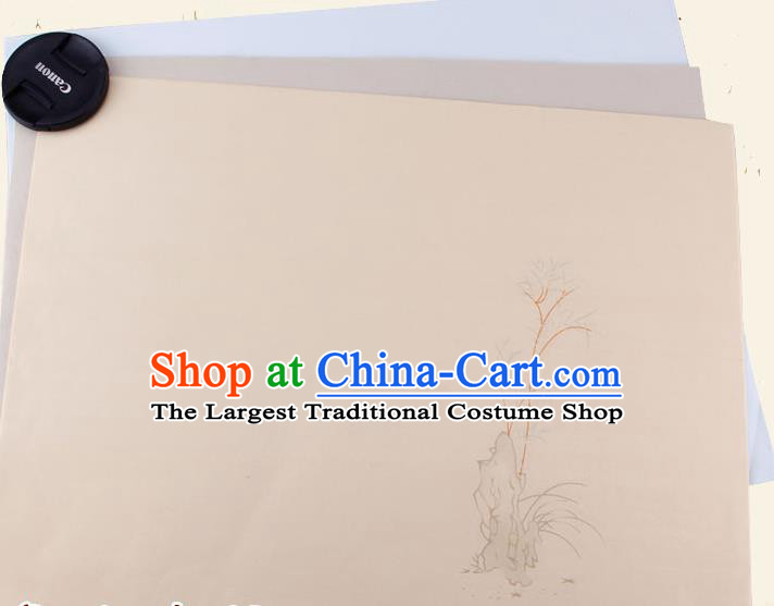 Traditional Chinese Classical Bamboo Stone Pattern Beige Paper Handmade Calligraphy Xuan Paper Craft