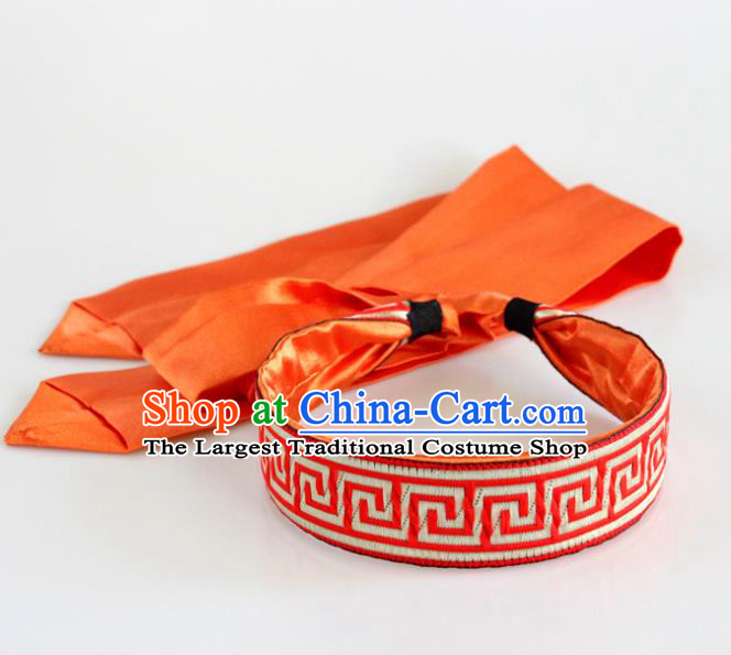 Traditional Chinese Ethnic Dance Orange Silk Ribbon Hair Clasp Mongol Minority Headband Mongolian Hair Accessories