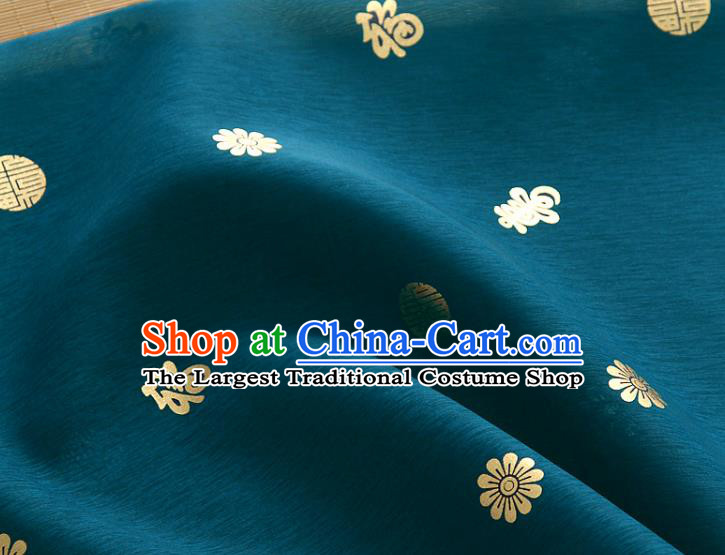 Asian Korea Traditional Longevity Chrysanthemum Pattern Teal Silk Fabric Korean Fashion Hanbok Material