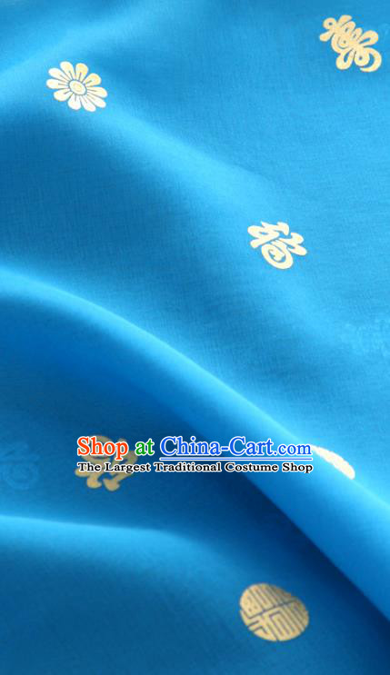 Asian Korea Traditional Longevity Chrysanthemum Pattern Deep Blue Silk Fabric Korean Fashion Hanbok Material