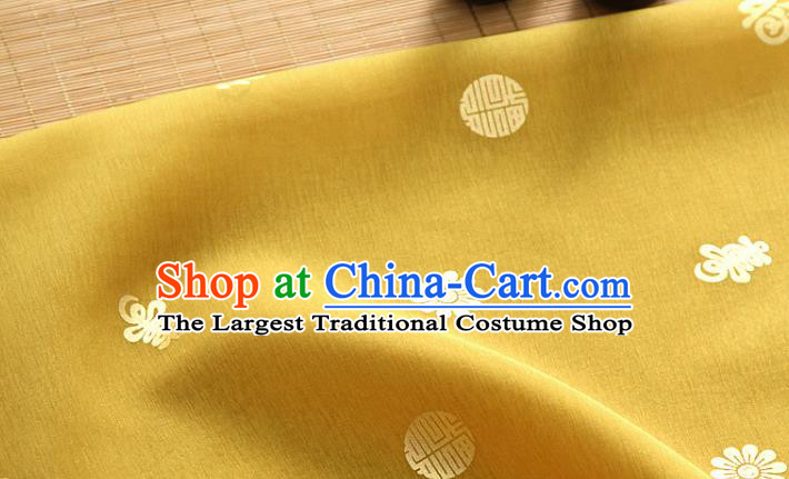 Asian Korea Traditional Longevity Chrysanthemum Pattern Yellow Silk Fabric Korean Fashion Hanbok Material