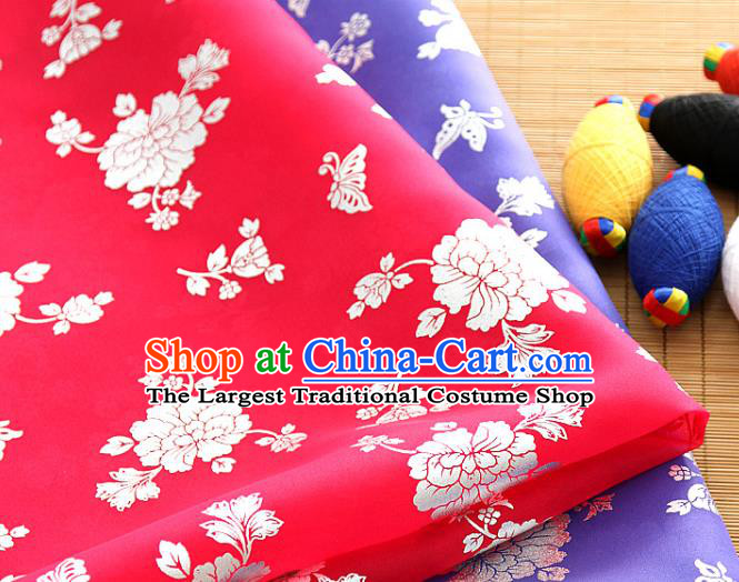 Asian Korea Classical Peony Pattern Red Silk Fabric Korean Traditional Fashion Drapery Hanbok Material