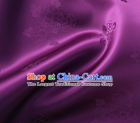 Traditional Korean Classical Roses Pattern Purple Satin Drapery Hanbok Material Asian Korea Fashion Silk Fabric