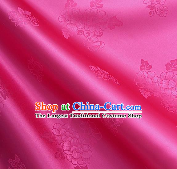 Traditional Korean Classical Roses Pattern Magenta Satin Drapery Hanbok Material Asian Korea Fashion Silk Fabric