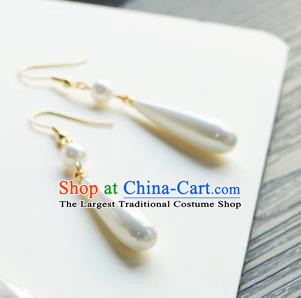 Handmade Chinese Women Cheongsam White Pearl Ear Accessories Classical Hanfu Earrings